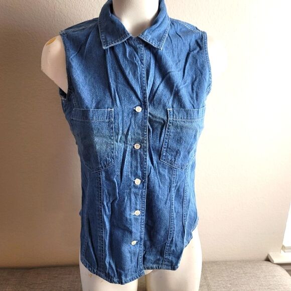 VINTAGE CHAMONIX Denim Button Down Top - Picture 1 of 6
